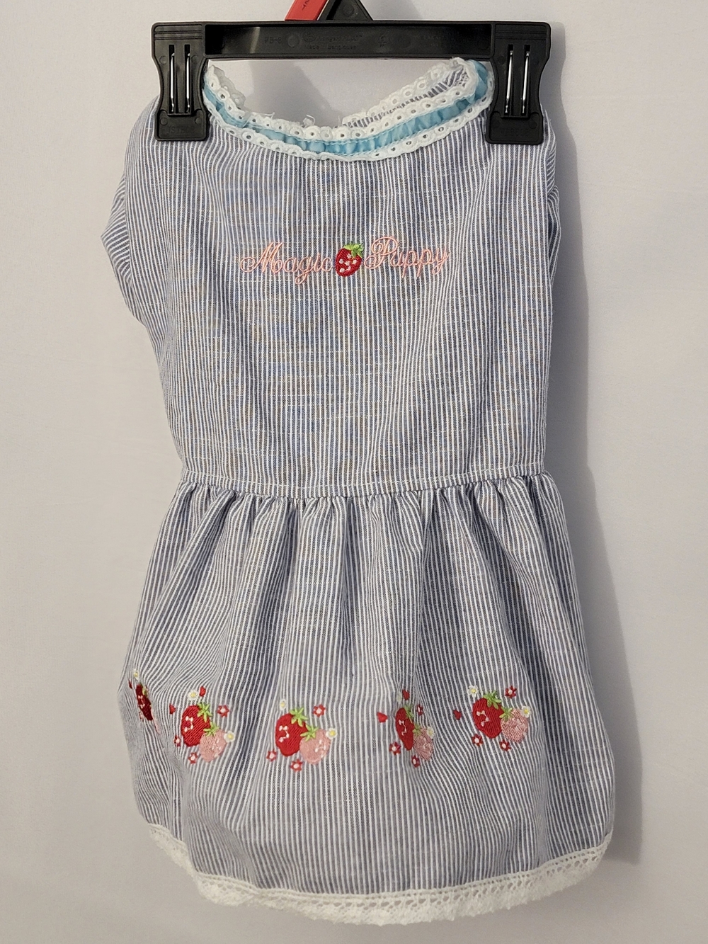PETCIRCLE Blue Striped Strawberry Embroidered Dog Dress